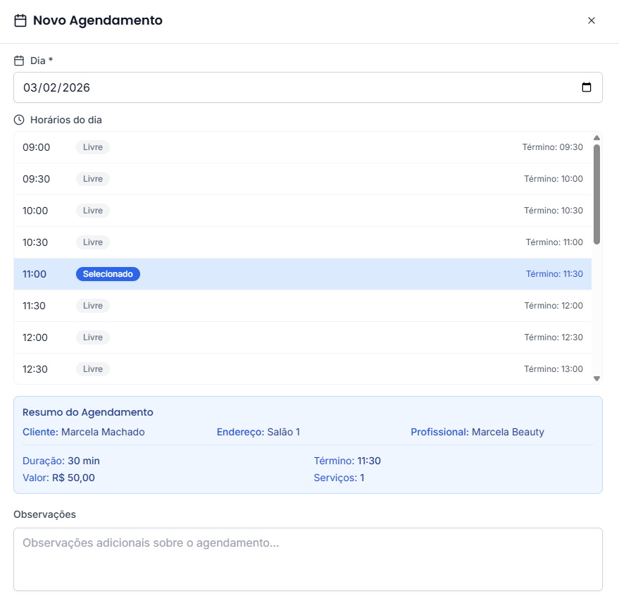 Interface de Agendamento